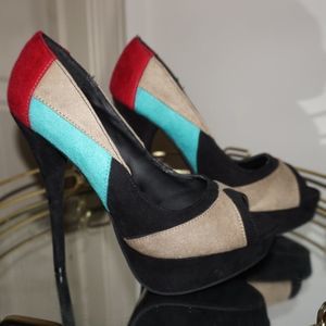 Color block peep toe heels